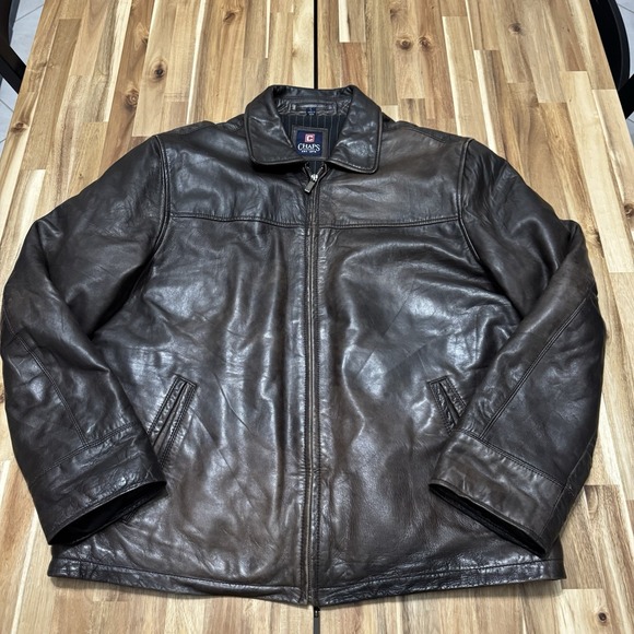 Chaps Other - Vintage Chaps Leather Jacket Mens‎ L Brown Full Zip Lined Bomber Faded Casual
